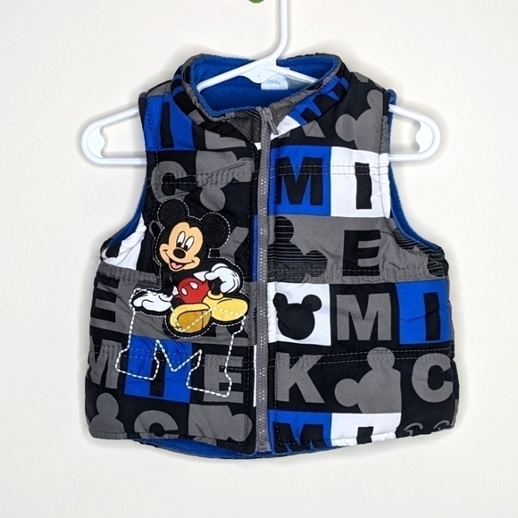 Disney Mickey Mouse Fleece Lined Puffer Vest  12m - Picture 1 of 4